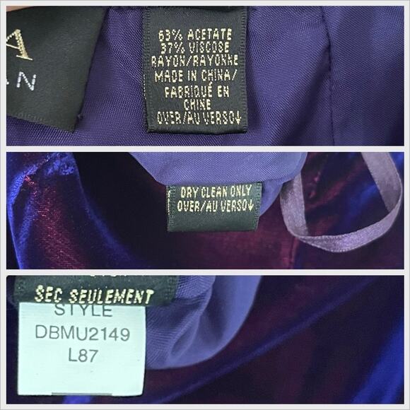 Vintage 90s / Y2K Purple Blue Velvet Pants Iridescent Straight // Size Medium 10 - Picture 5 of 6